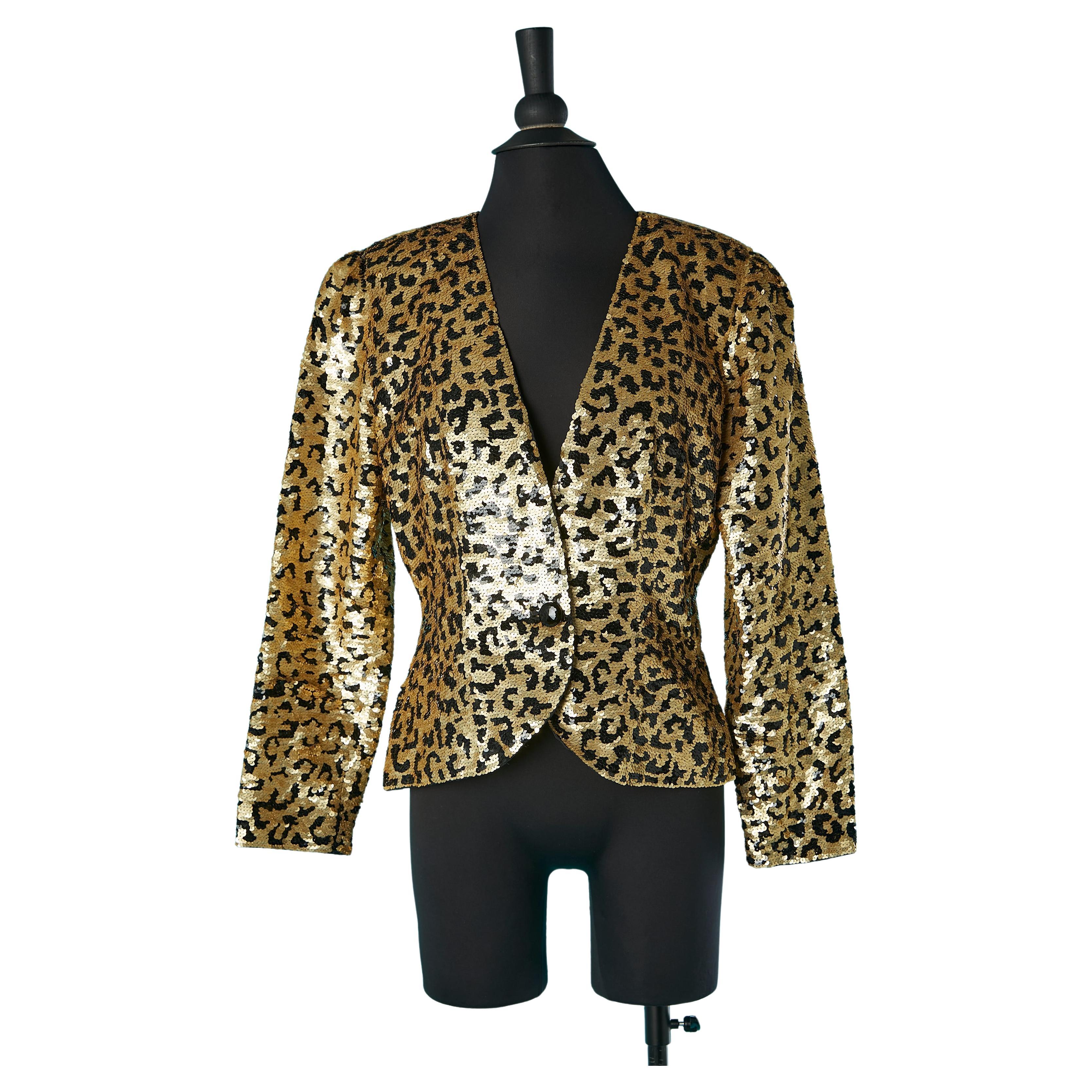 Black and gold sequin evening jacket with animal pattern Black Tie Oleg Cassini  For Sale