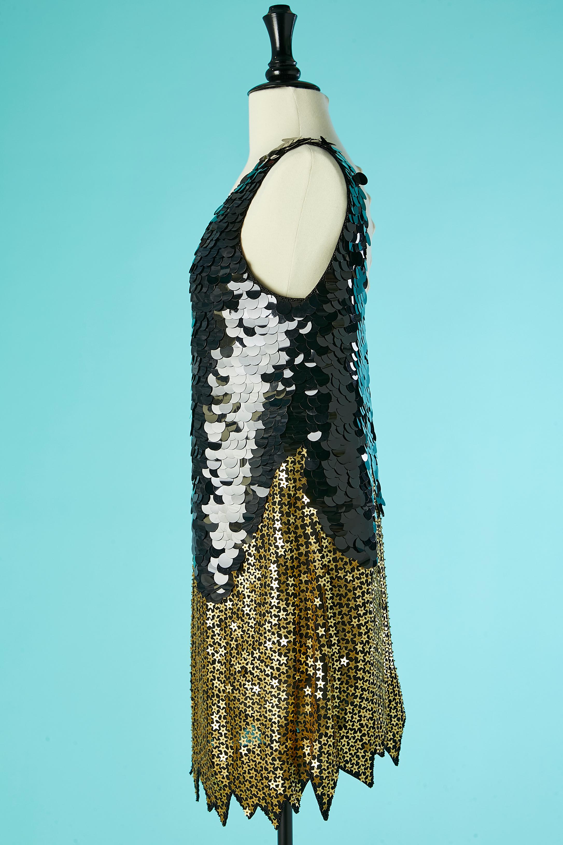 Black and gold star sequin cocktail dress Manoush  For Sale 1