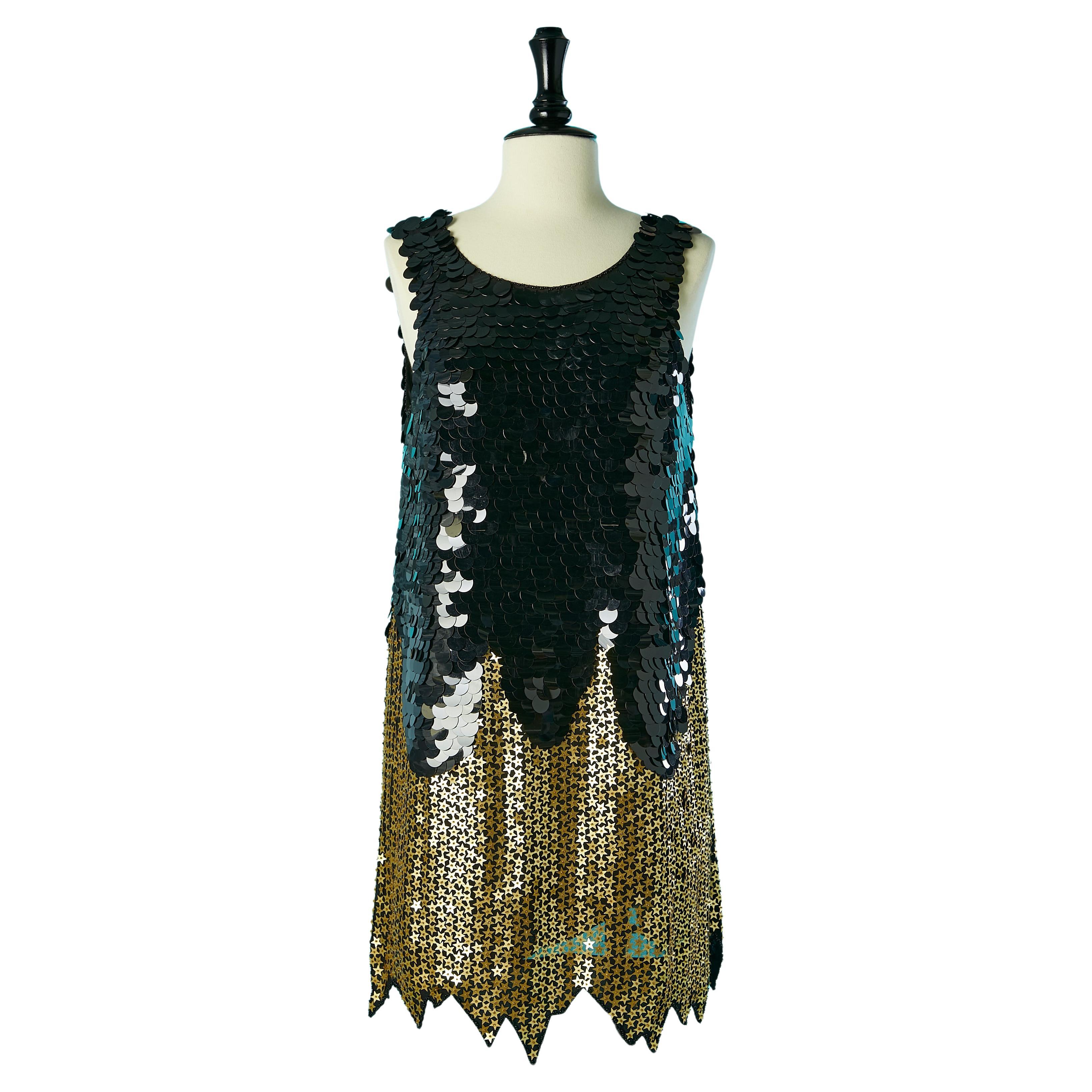 Black and gold star sequin cocktail dress Manoush  For Sale