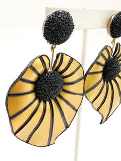 Black and Gold Textured Enameline French Statement Earrings