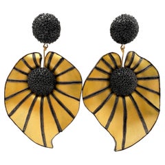 Black and Gold Textured Enameline French Statement Earrings