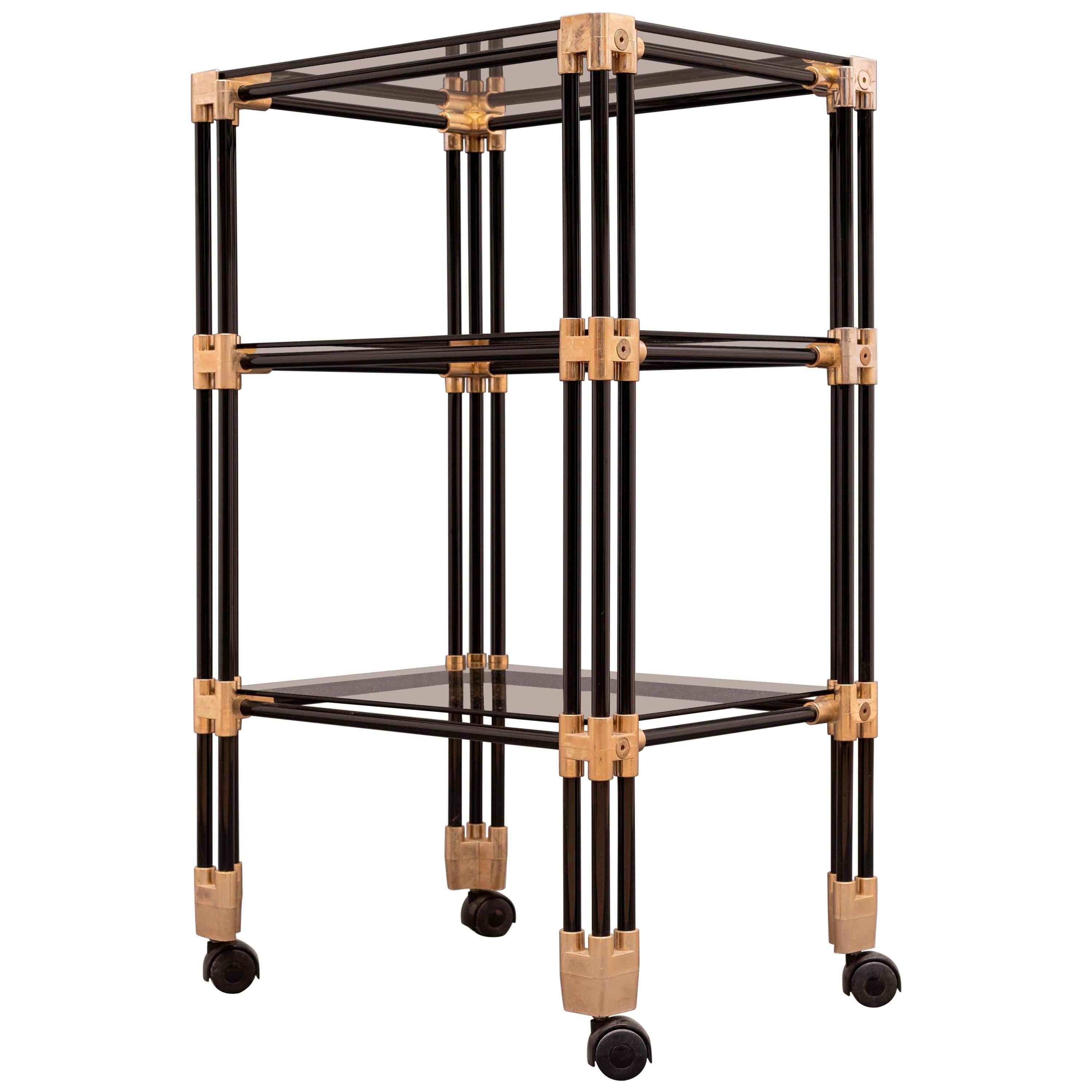 Black and Gold Three-Tier Trolley Bar Cart, 1970