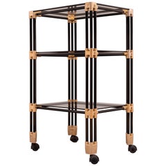 Vintage Black and Gold Three-Tier Trolley Bar Cart, 1970