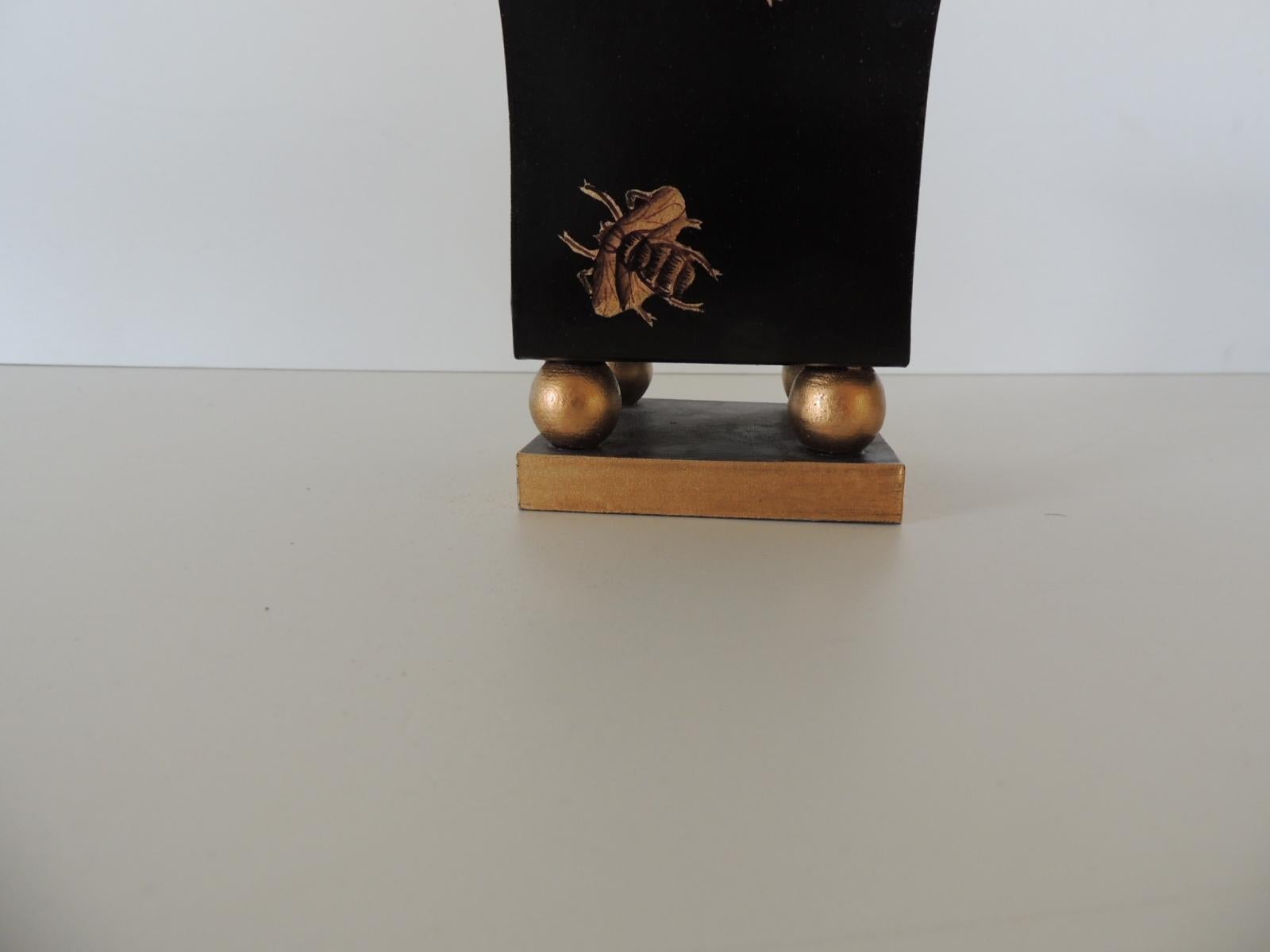 Hollywood Regency Black and Gold Tole Petite Catchpot with Bees