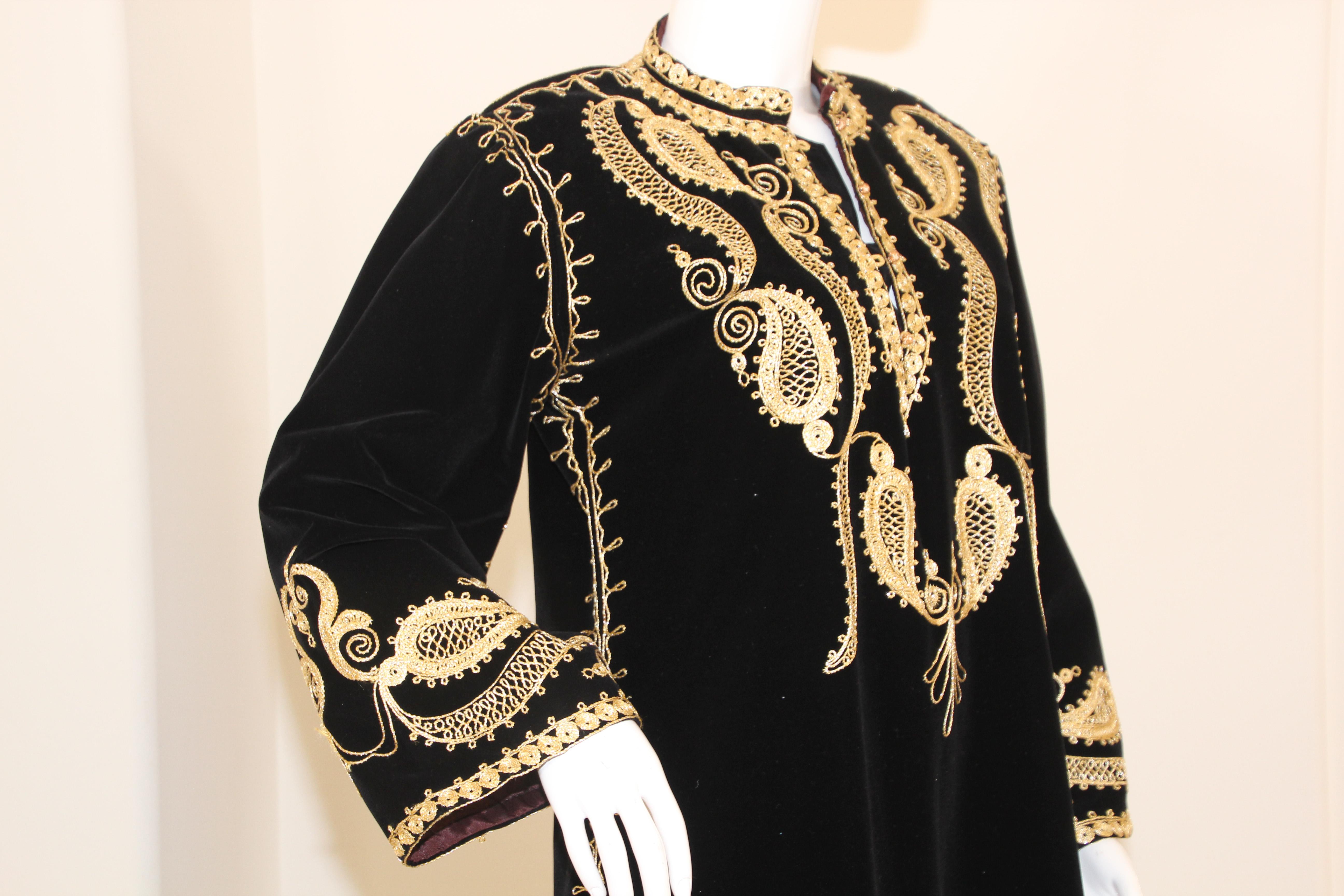 20th Century Black and Gold Velvet Bindali Vintage Moroccan Caftan Maxi Dress Kaftan