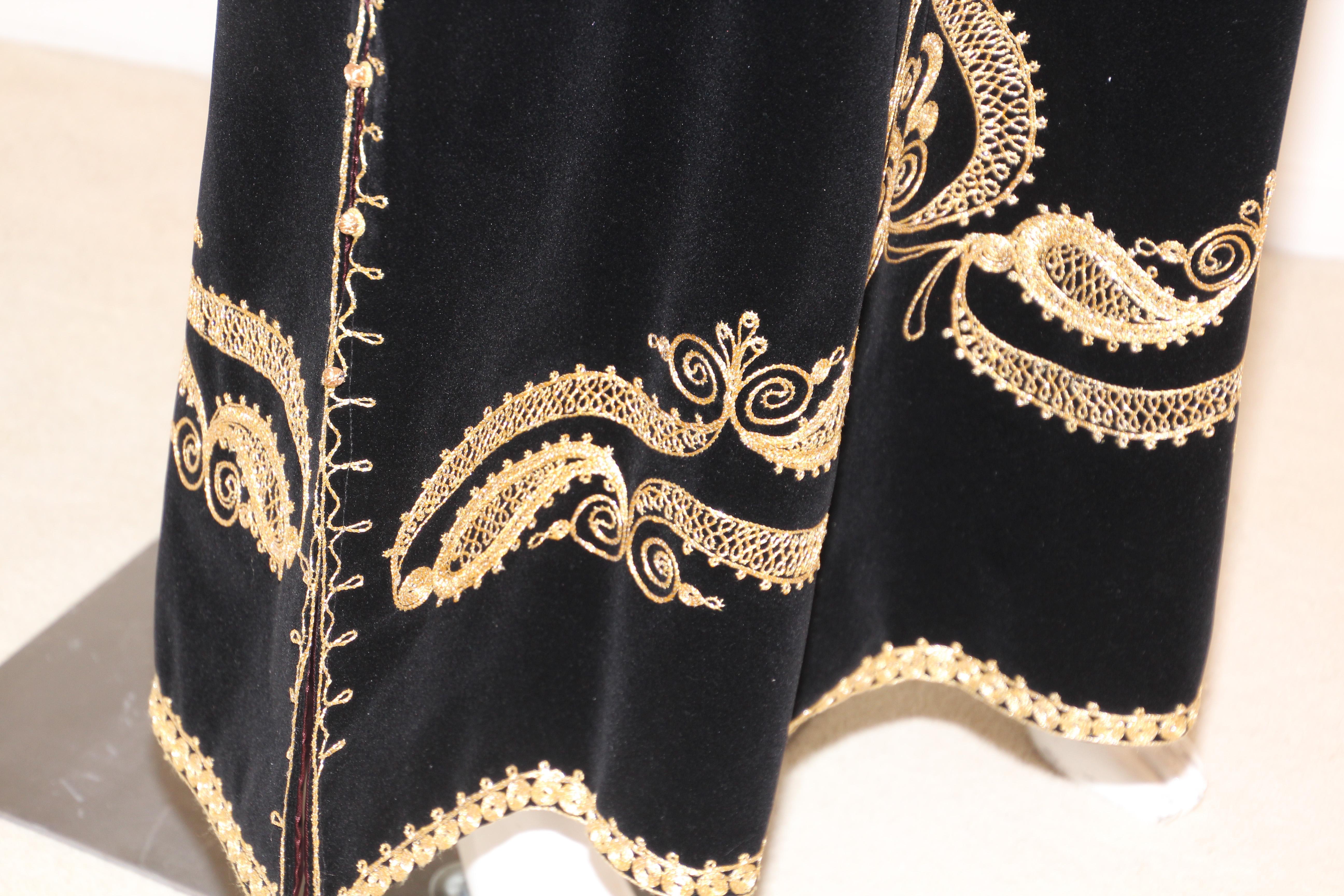 Vintage Moroccan Caftan Black and Gold Velvet Bindali  Maxi Dress Kaftan 6