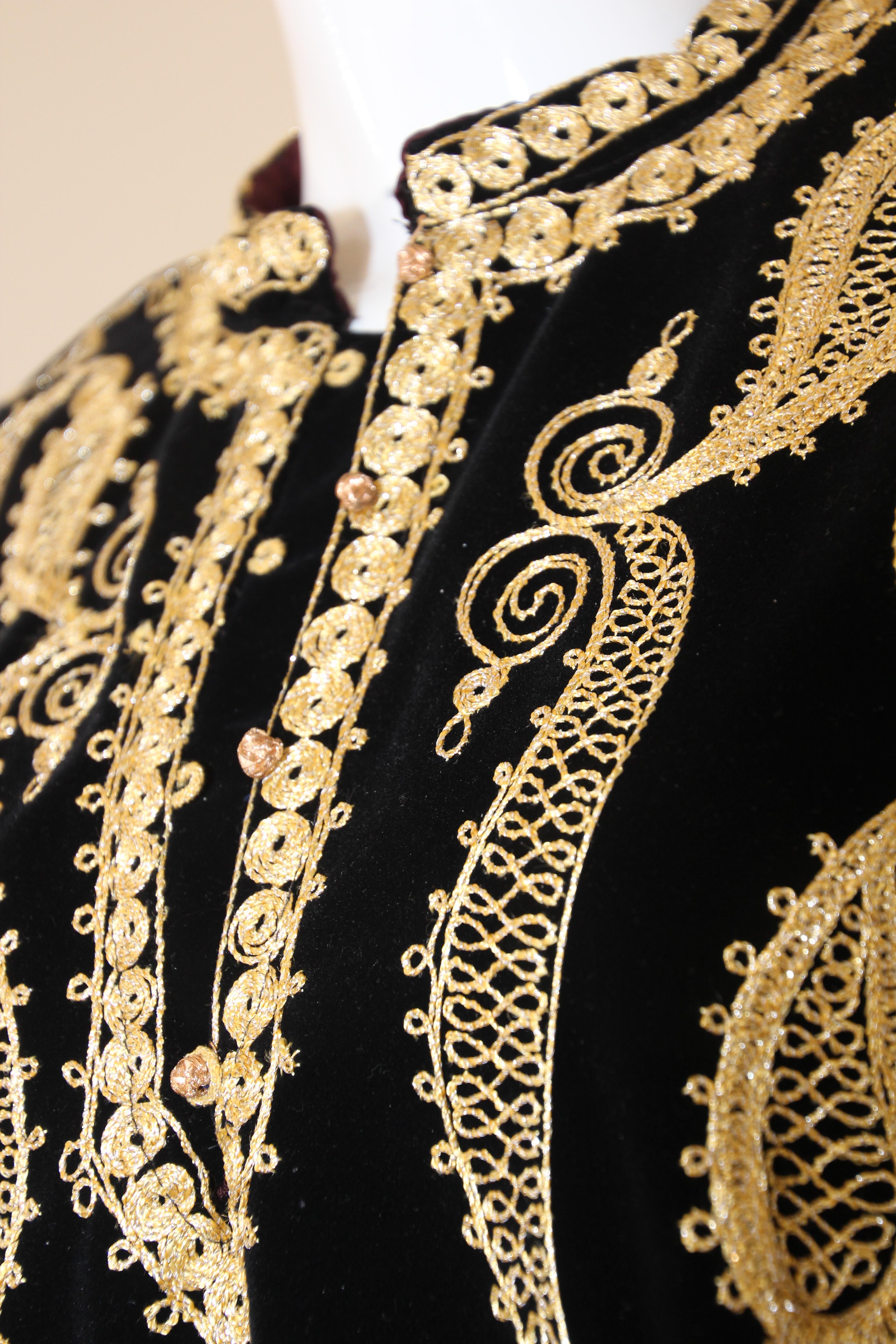 Vintage Moroccan Caftan Black and Gold Velvet Bindali  Maxi Dress Kaftan 9