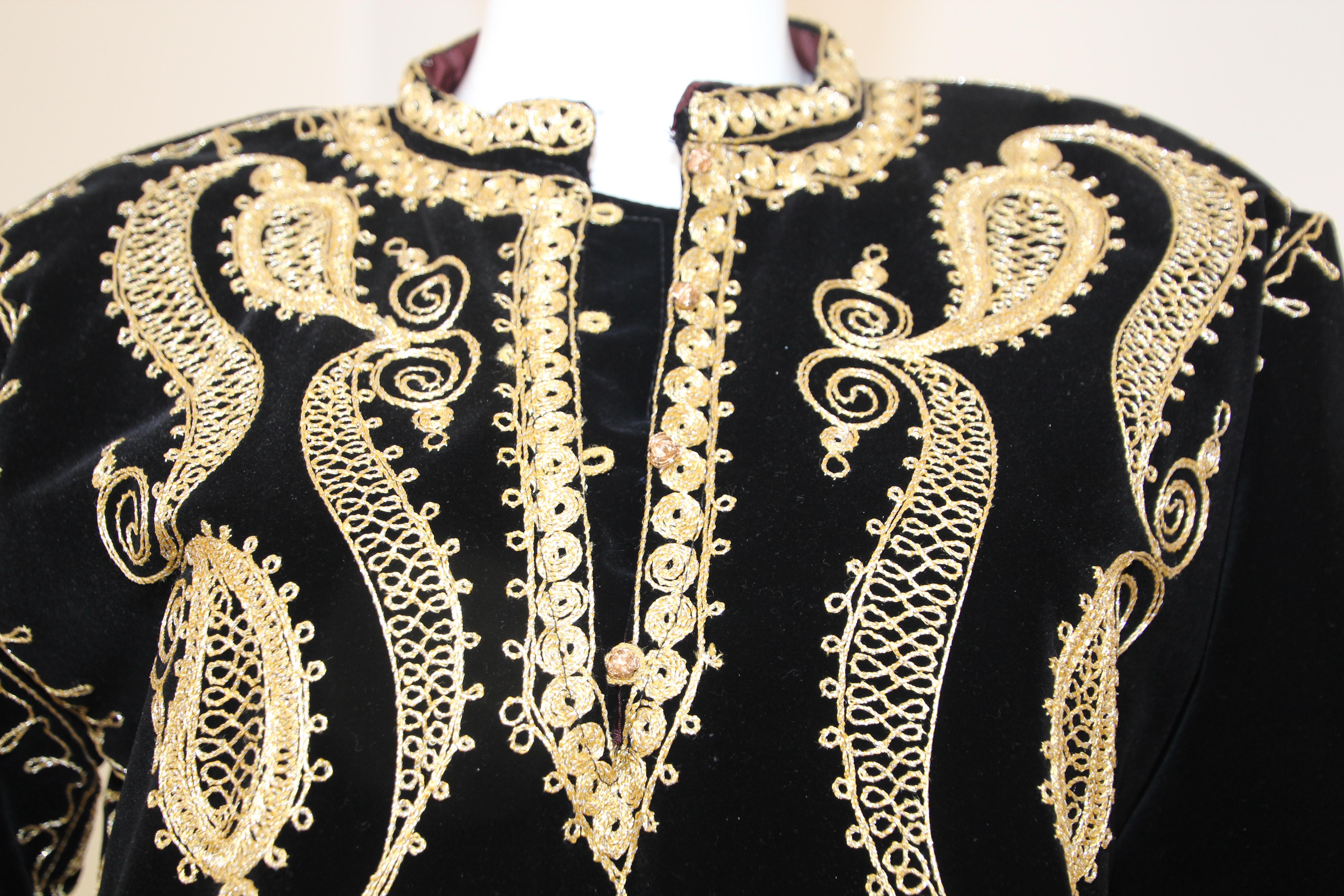 Black and Gold Velvet Bindali Vintage Moroccan Caftan Maxi Dress Kaftan 7