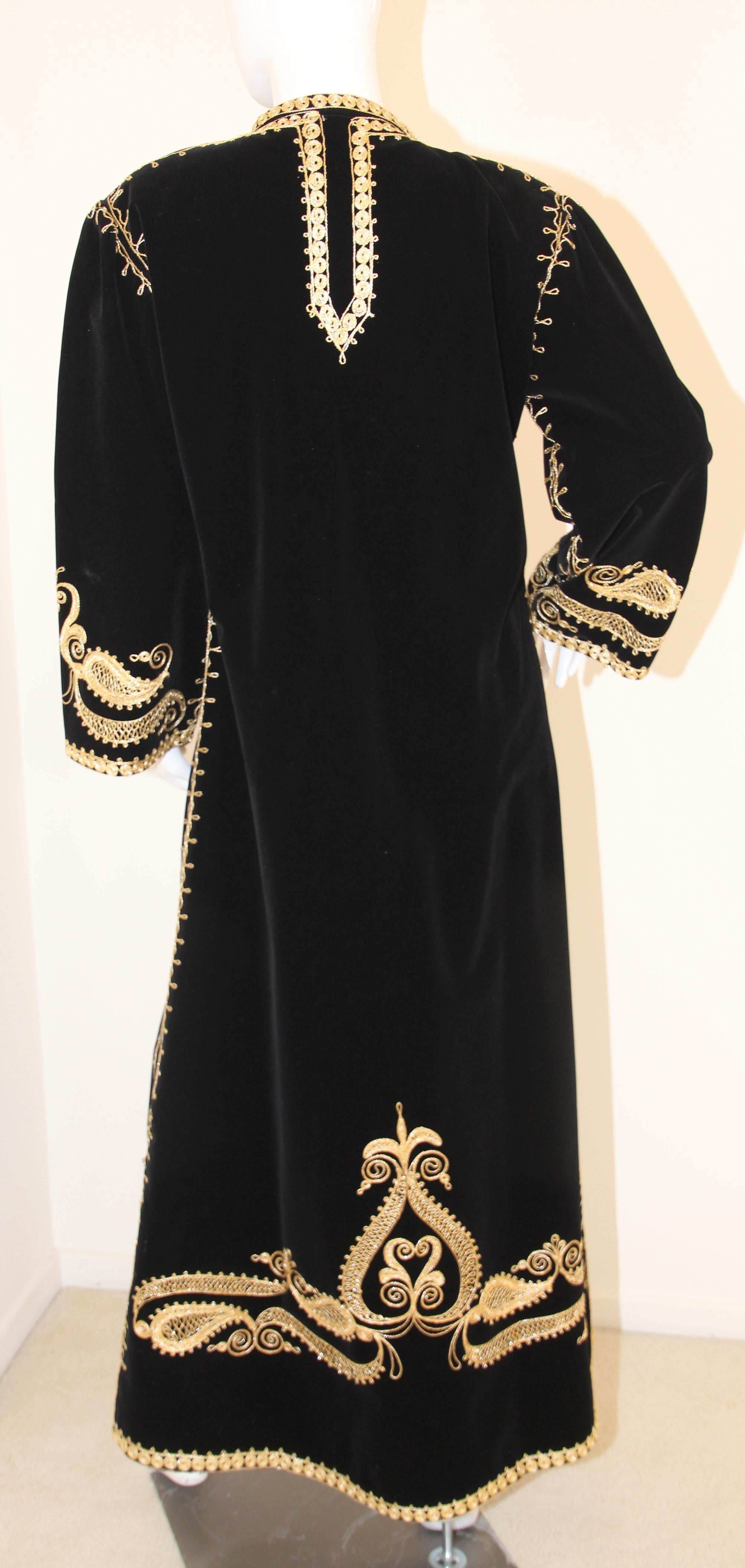 Vintage Moroccan Caftan Black and Gold Velvet Bindali  Maxi Dress Kaftan 12