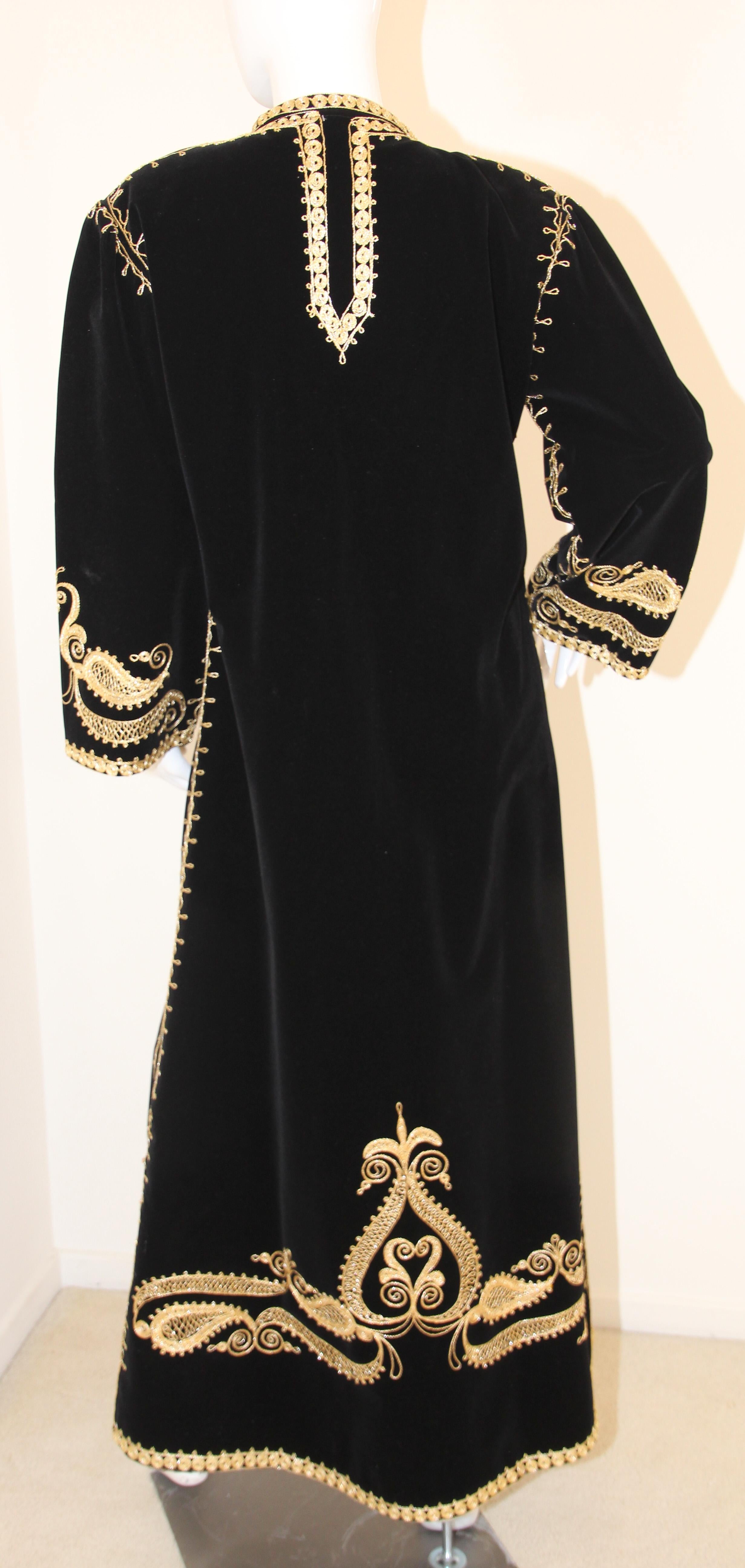 Black and Gold Velvet Bindali Vintage Moroccan Caftan Maxi Dress Kaftan 9