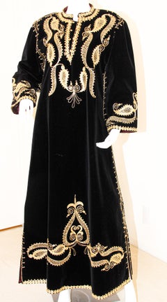 Black and Gold Velvet Bindali Vintage Moroccan Caftan Maxi Dress Kaftan