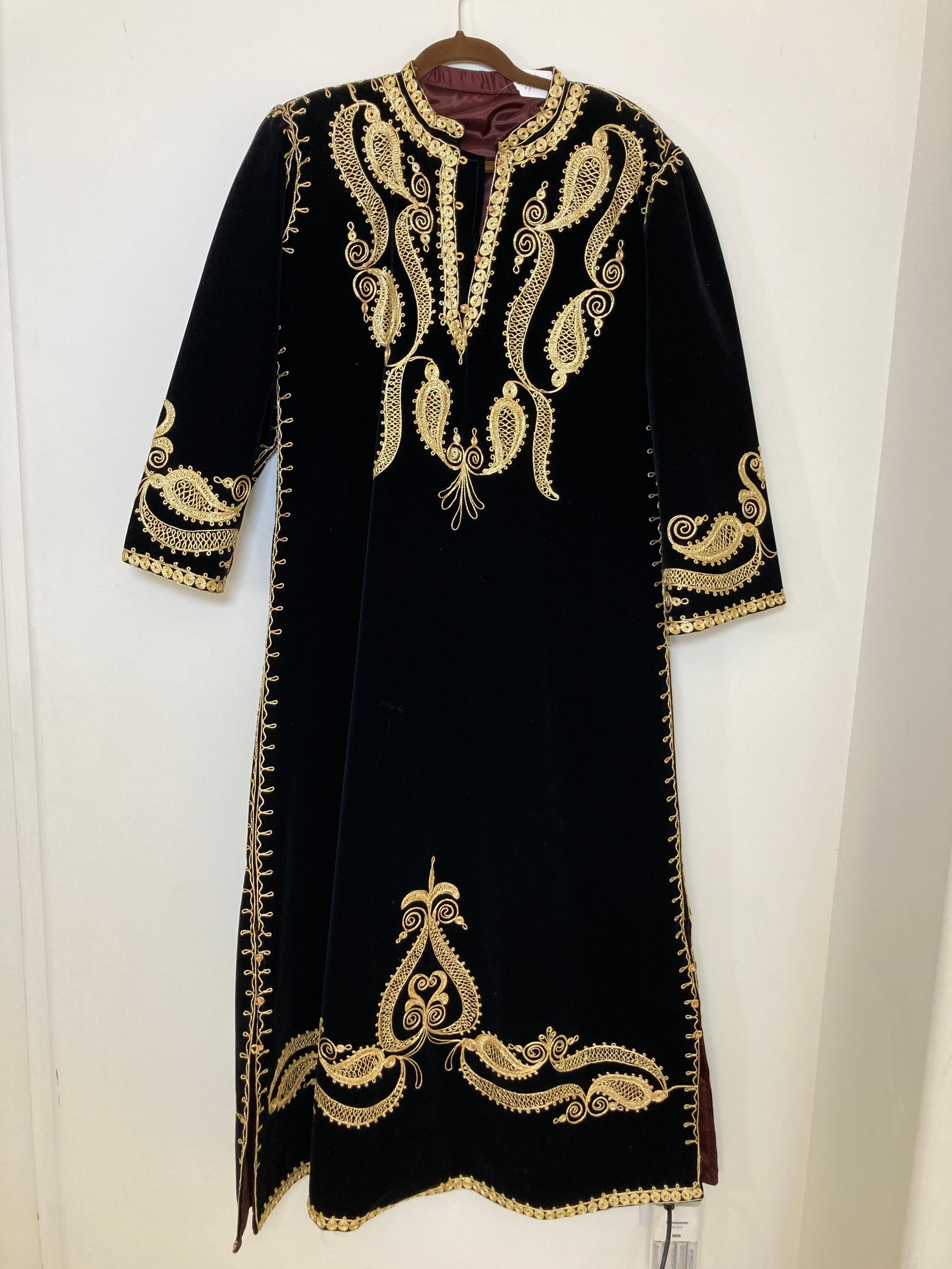 Black and Gold Velvet Bindali Vintage Moroccan Caftan Maxi Dress Kaftan 11