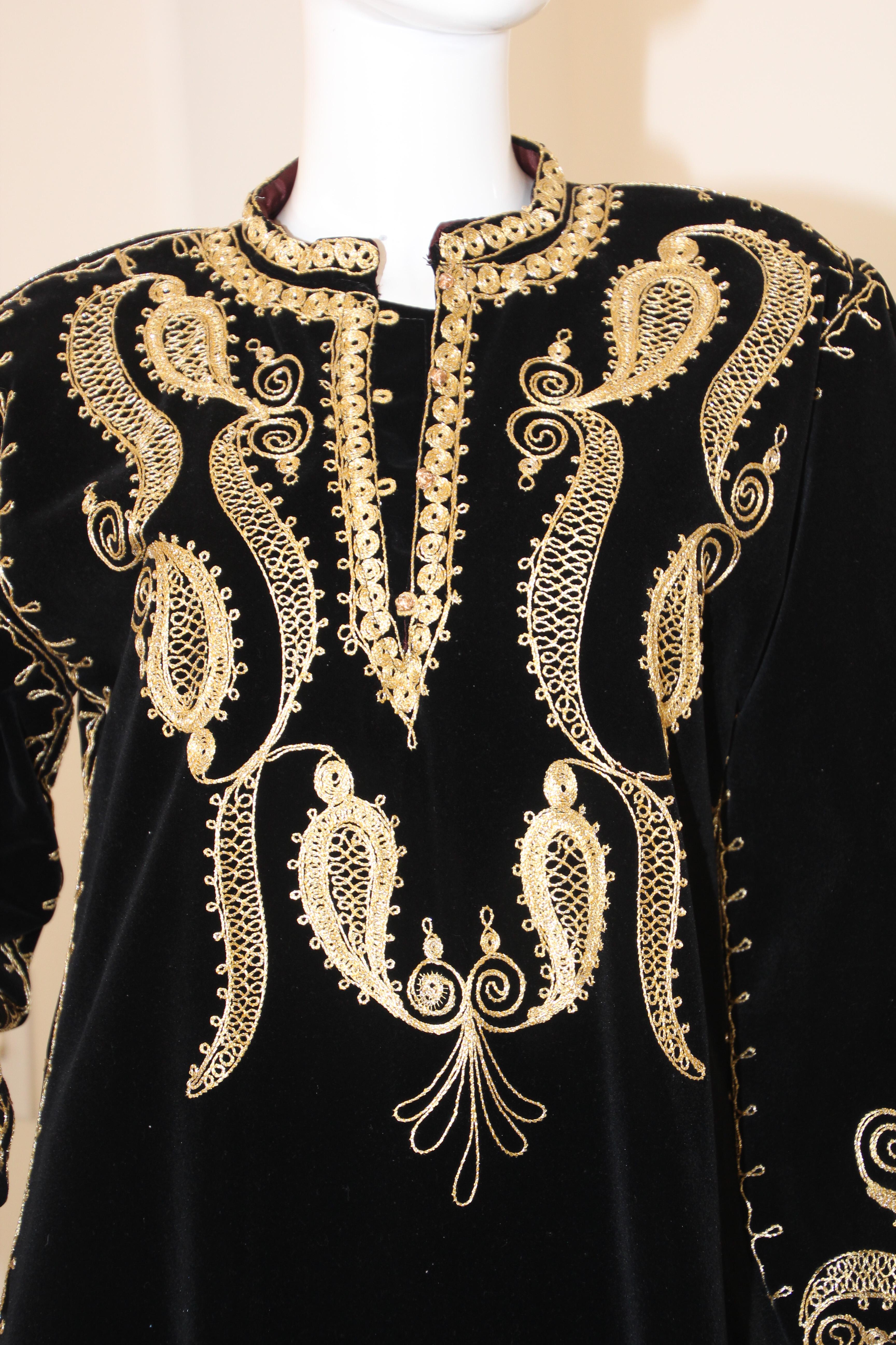 Hand-Crafted Black and Gold Velvet Bindali Vintage Moroccan Caftan Maxi Dress Kaftan