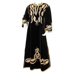 Vintage Moroccan Caftan Black and Gold Velvet Bindali  Maxi Dress Kaftan