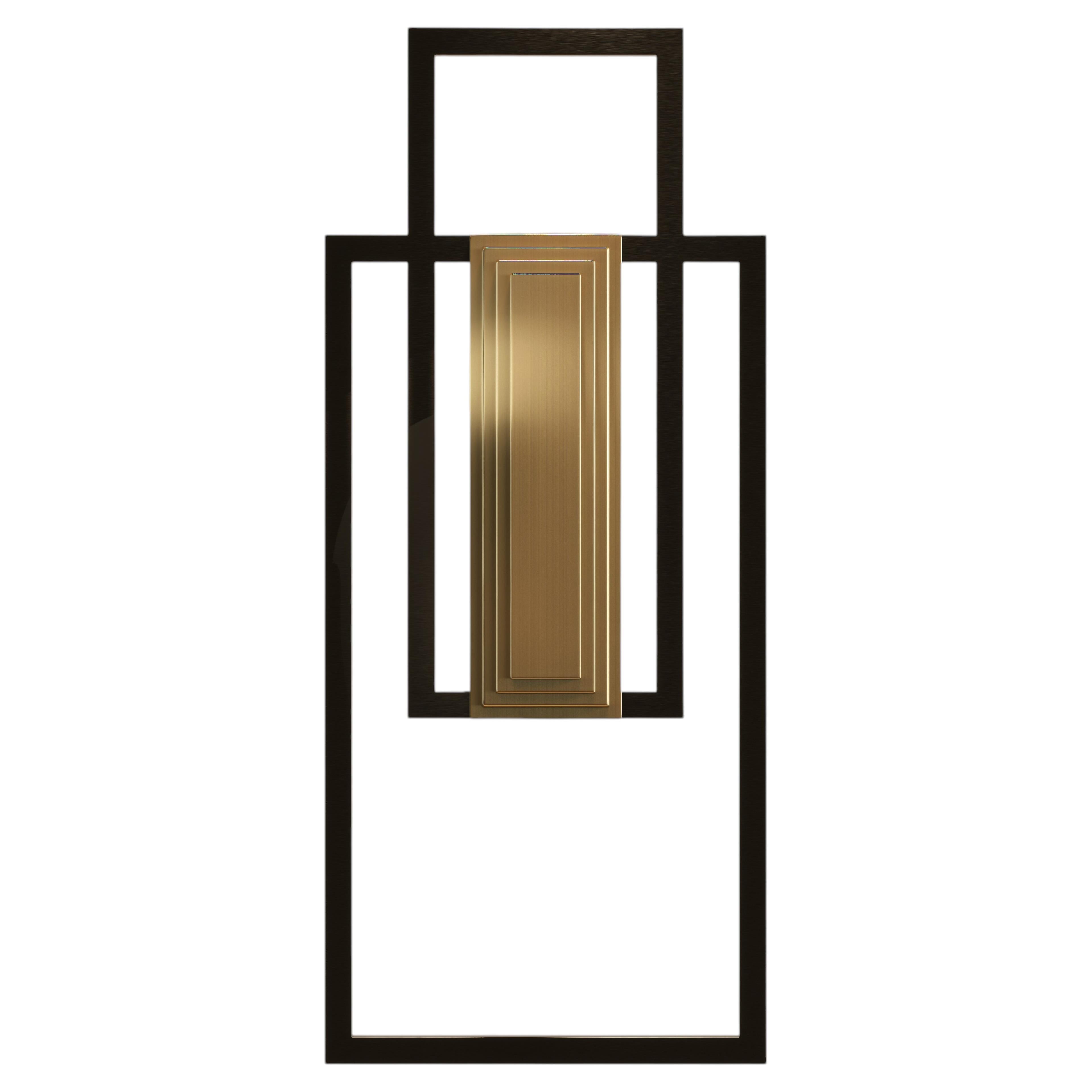 Engraved Brass Wall Light with Black Steel Frame, Modern Design For Sale
