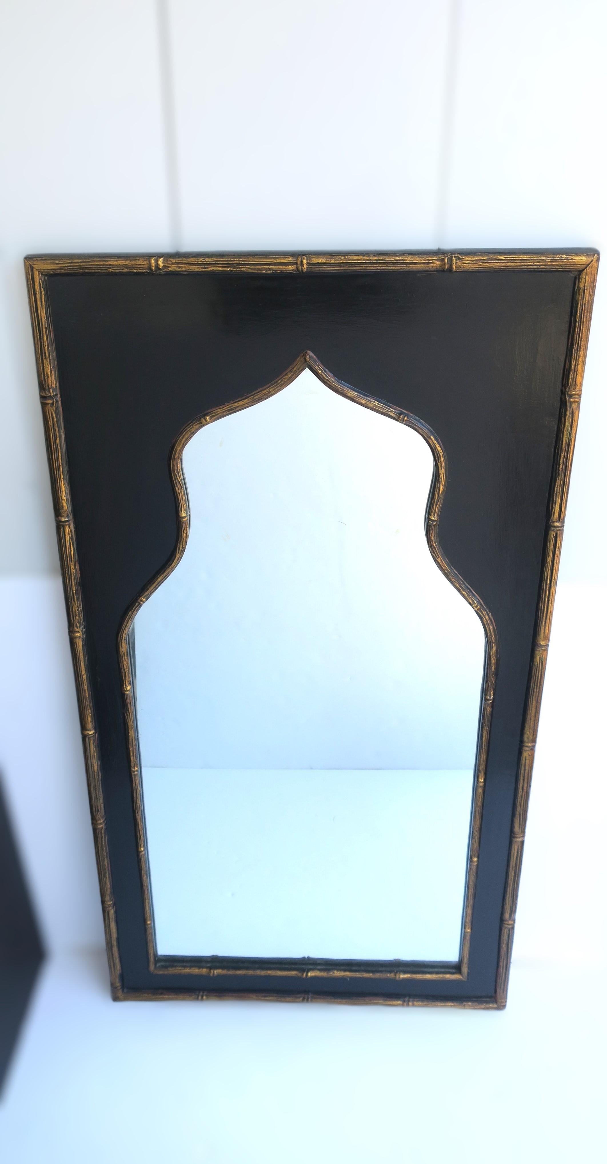 American Black and Gold Wall Mirror with Moorish Bamboo Detail