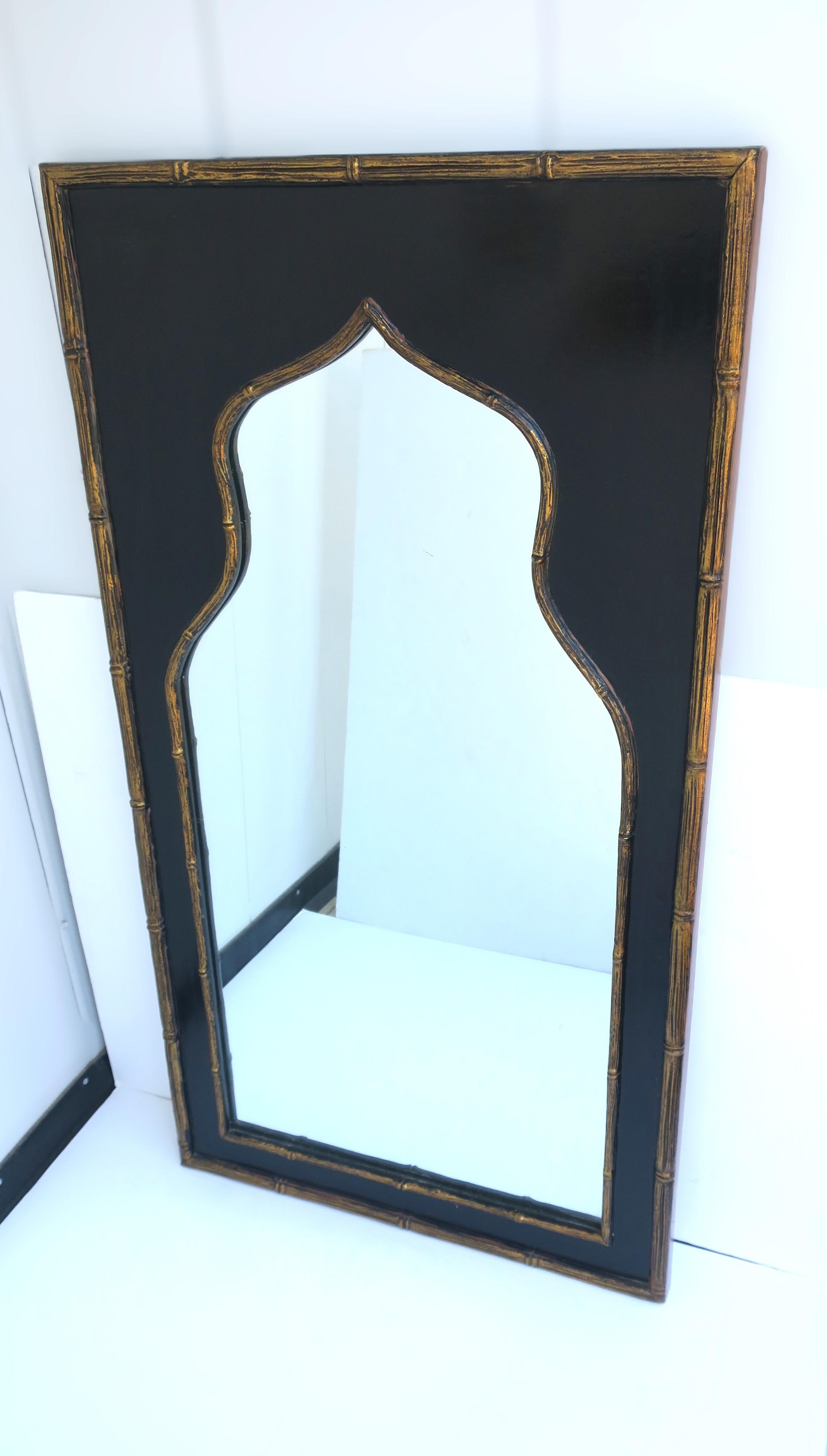 Gilt Black and Gold Wall Mirror with Moorish Bamboo Detail