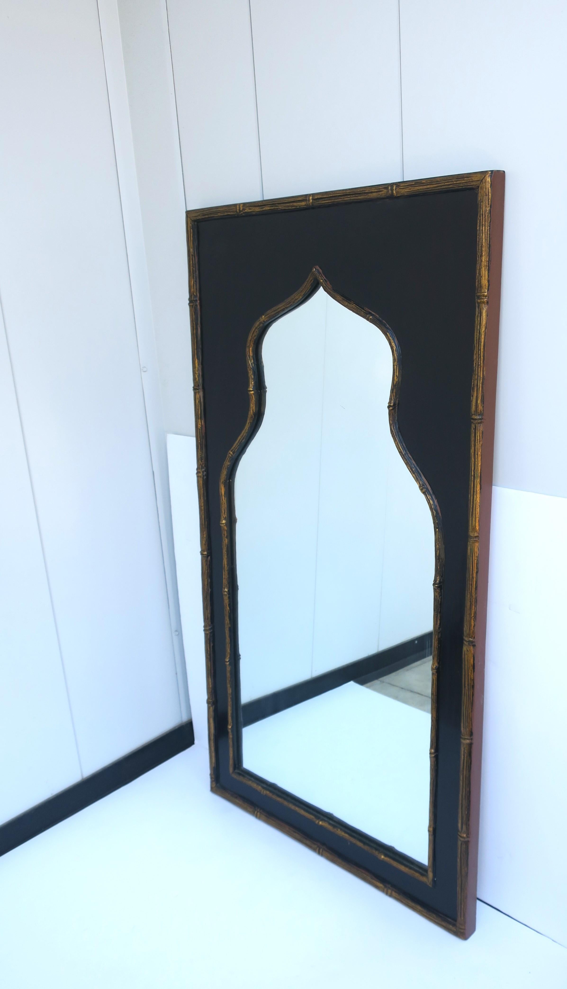 Black and Gold Wall Mirror with Moorish Bamboo Detail In Good Condition In New York, NY