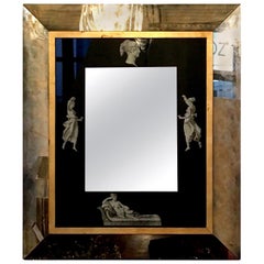 Black and Gold with White Grecian Figures Neoclassical Verre Églomisé Mirror