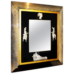 Vintage Black and Gold with White Grecian Figures Neoclassical Verre Églomisé Mirror
