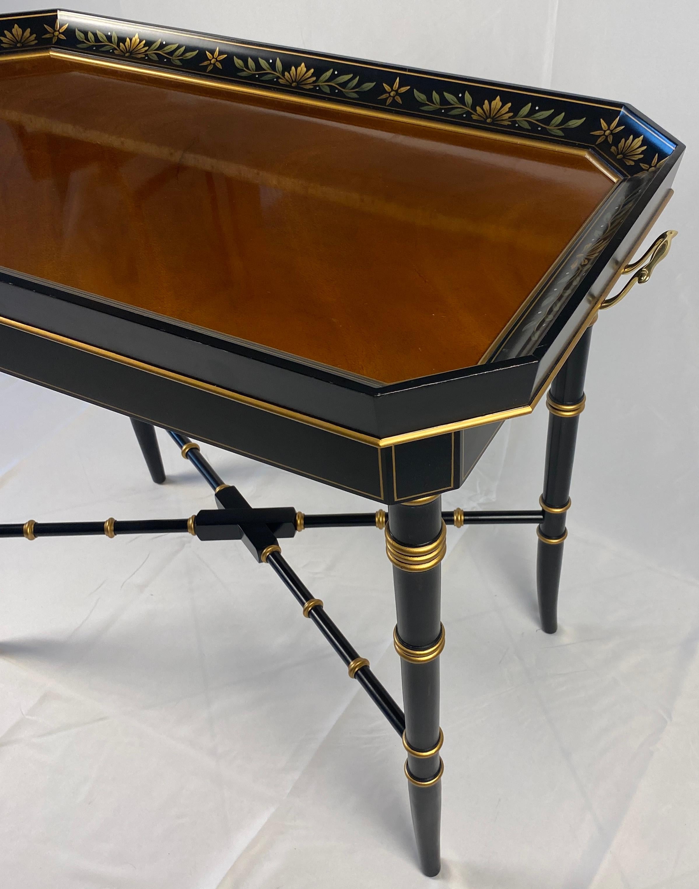 Black and Gold Wooden Tray Table Bamboo Style Legs For Sale 3