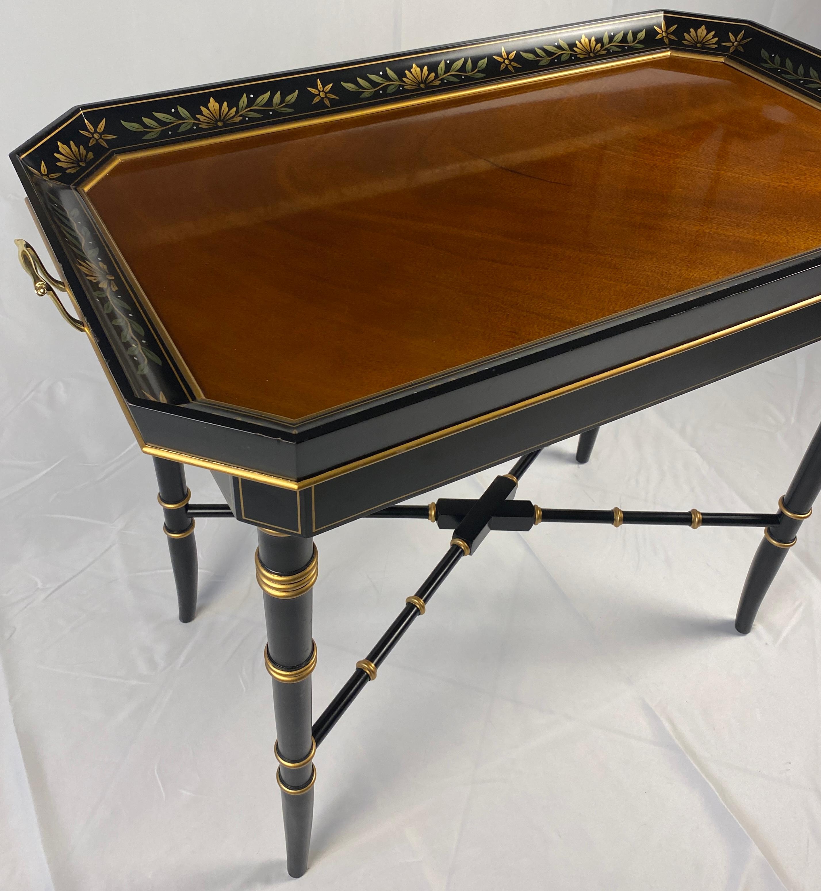 Black and Gold Wooden Tray Table Bamboo Style Legs For Sale 1