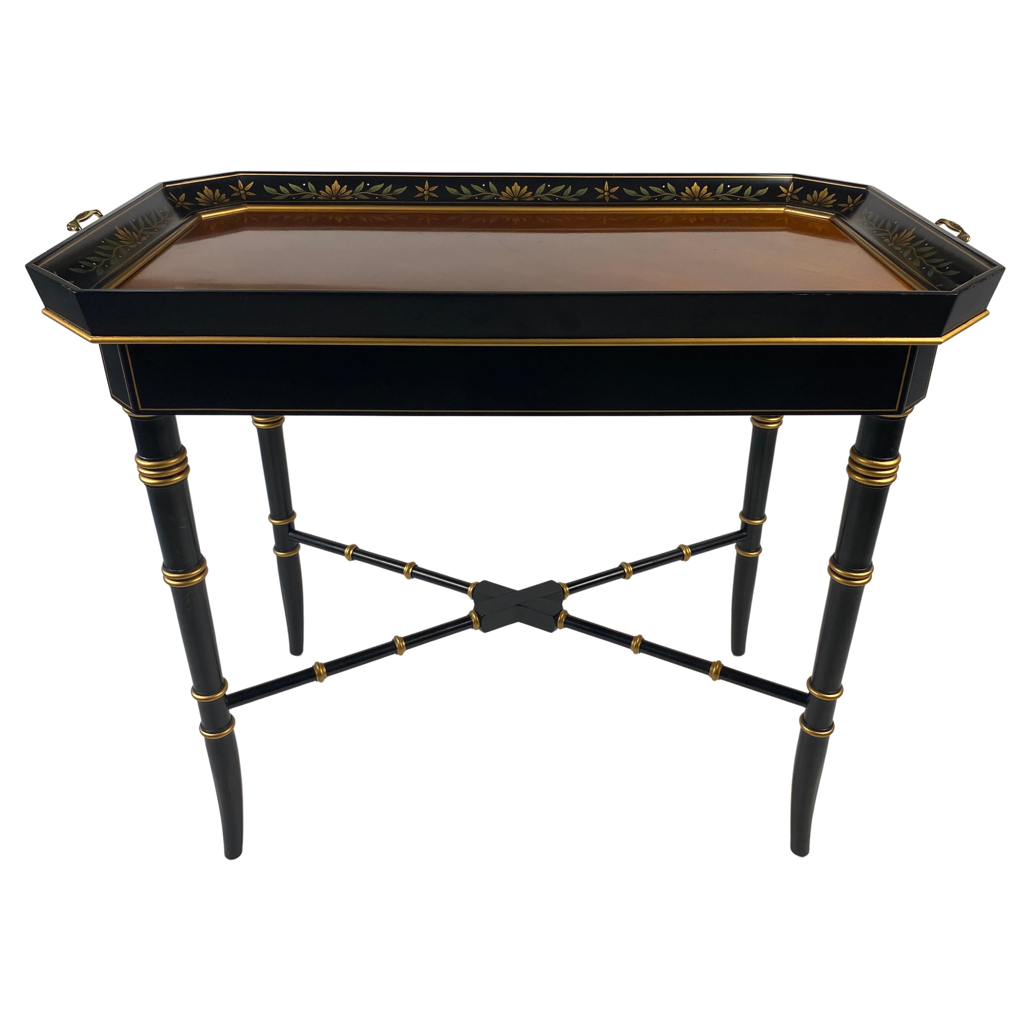 Black and Gold Wooden Tray Table Bamboo Style Legs