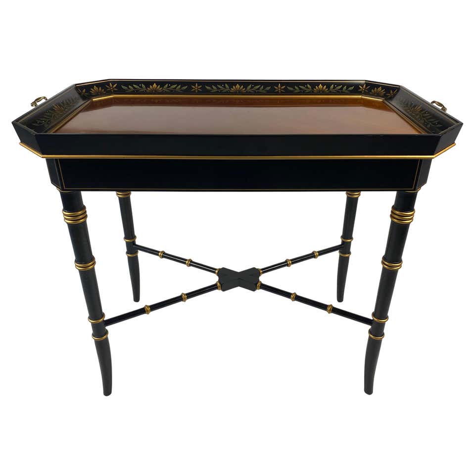 Bamboo Table with Metal Caps and Tile Inserts at 1stDibs