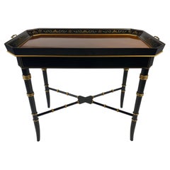 Black and Gold Wooden Tray Table Bamboo Style Legs