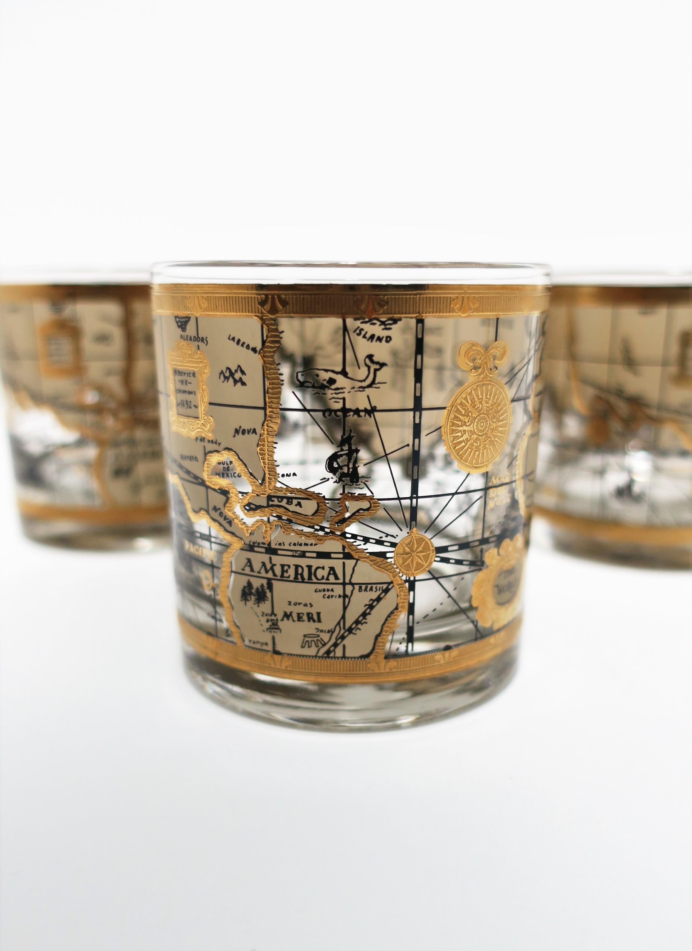 World Globe Rocks' Cocktail Glasses in Black and Gold, circa 1960s, Set of 6 5