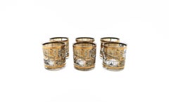 World Globe Rocks' Cocktail Glasses in Black and Gold, circa 1960s, Set of 6