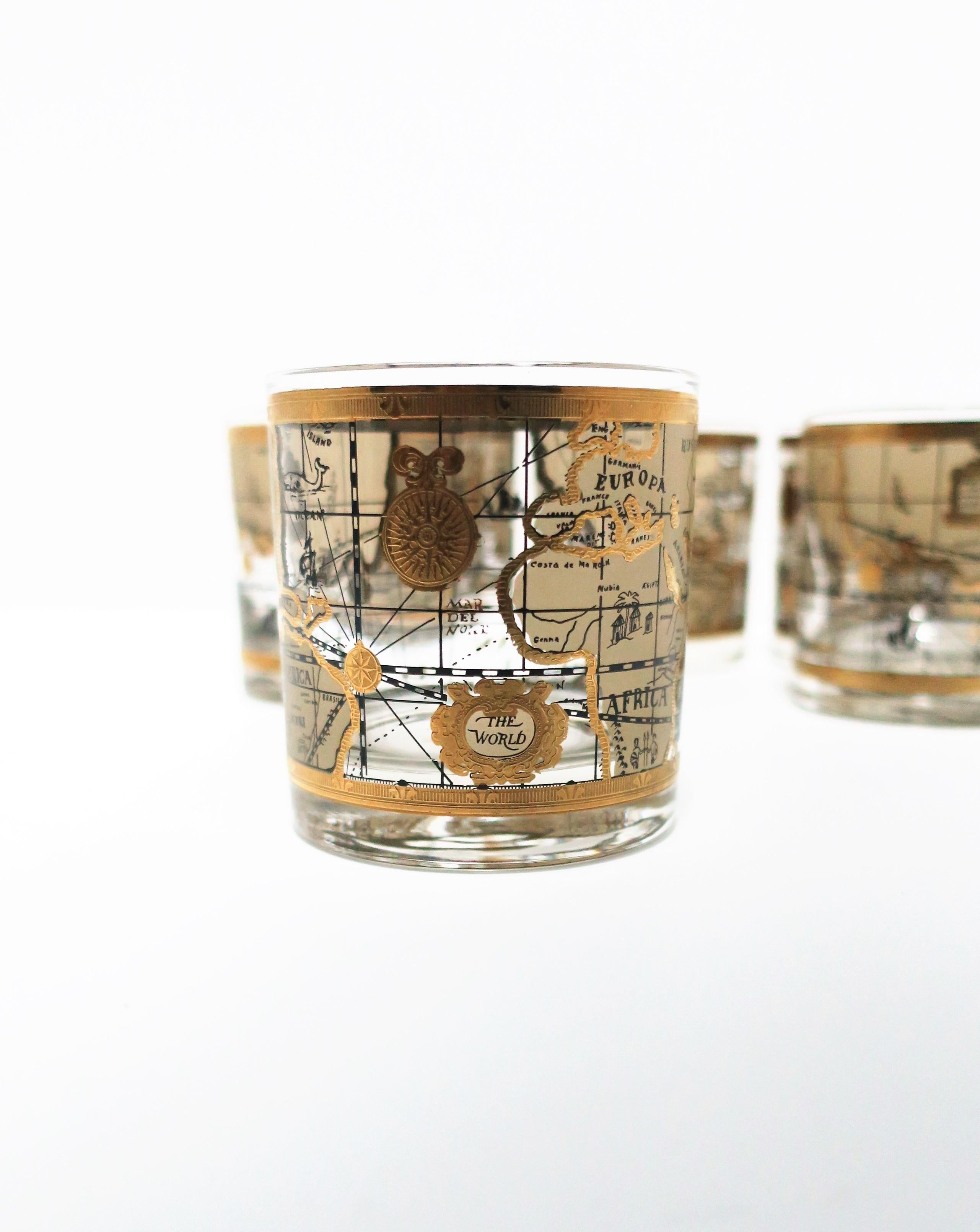 World Globe Rocks' Cocktail Glasses in Black and Gold, circa 1960s, Set of 6 3