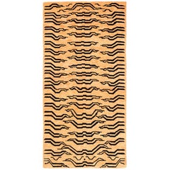 Black and Golden Tan Wool Tibetan Tiger Area Rug