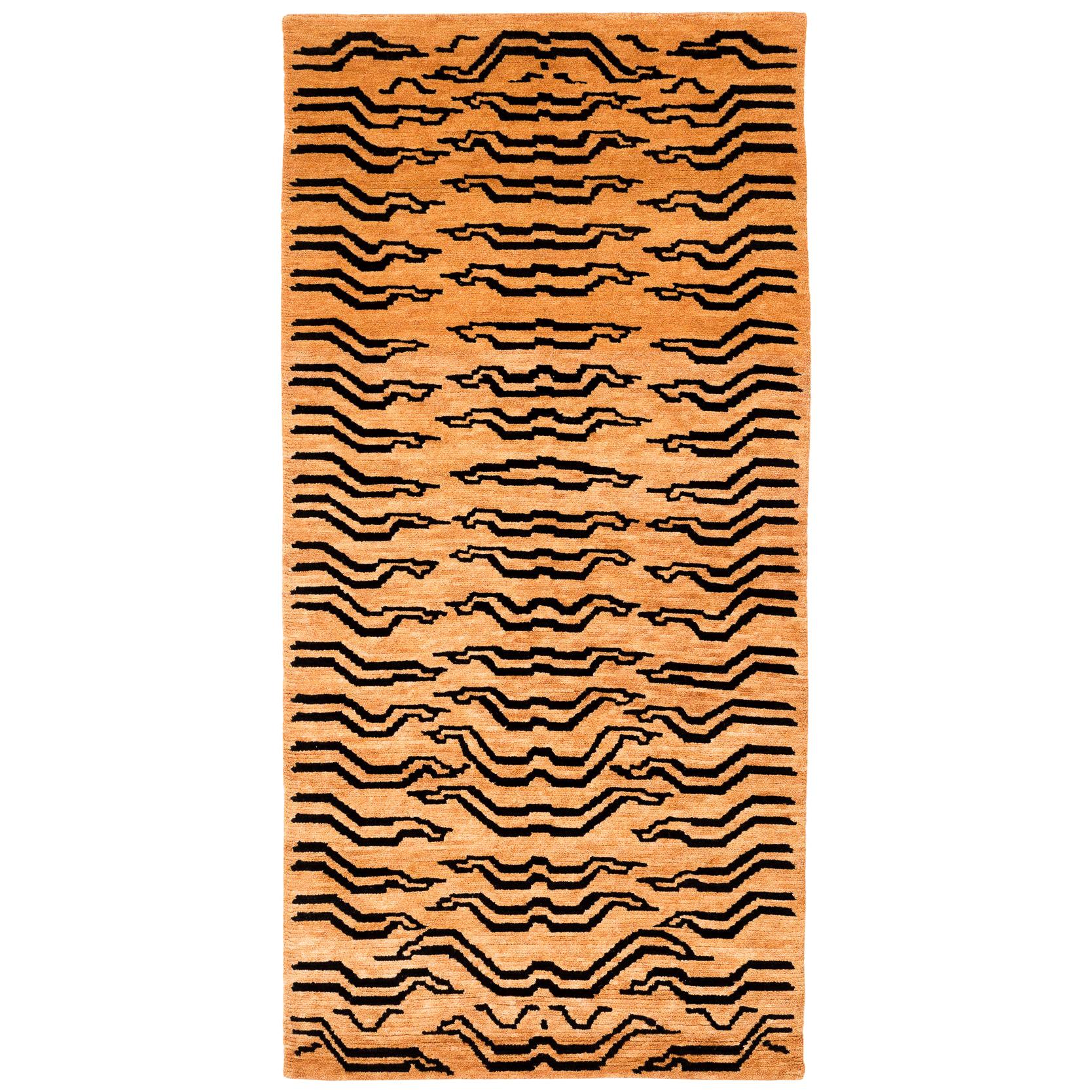 Black and Golden Tan Wool Tibetan Tiger Area Rug