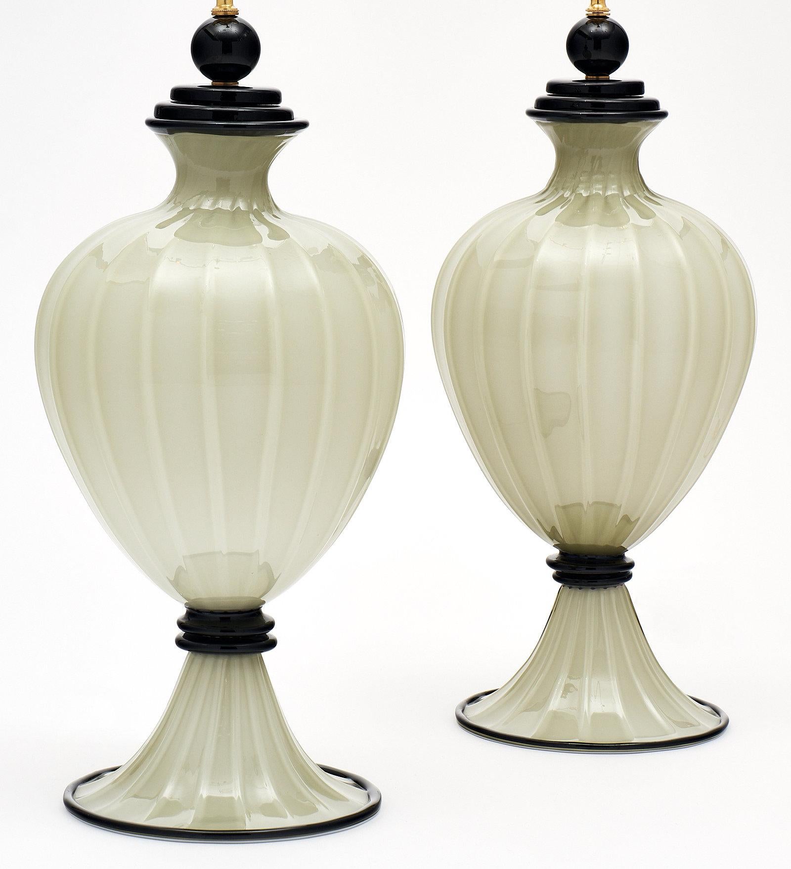 Italian Black and Gray Murano Glass Lamps