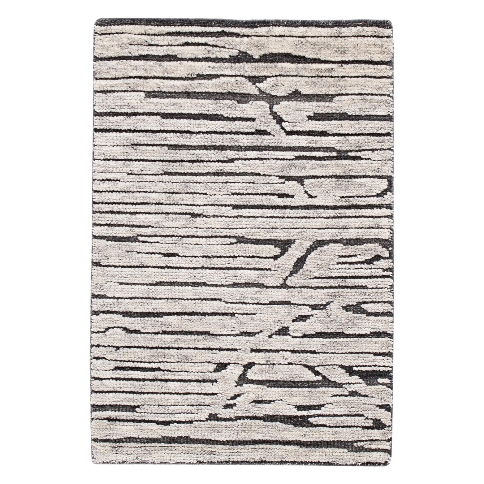 Black and Gray Textured Wool Custom Rug For Sale