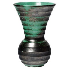 black and green art deco 20th century ceramic vase by primavera CAB 1930