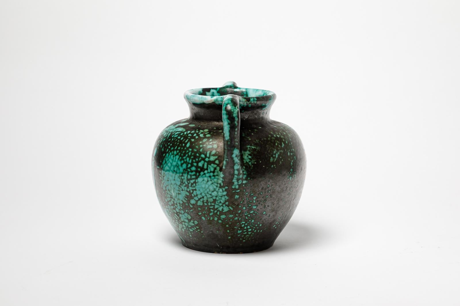 Art Déco vaso in ceramica art déco nero e verde di CAB primavera 1930 design in vendita
