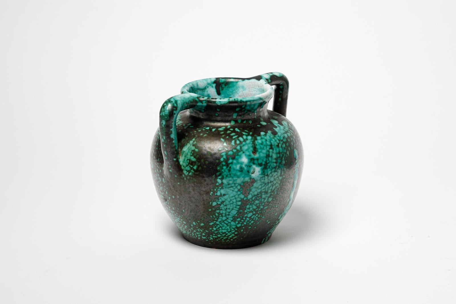 XX secolo vaso in ceramica art déco nero e verde di CAB primavera 1930 design in vendita