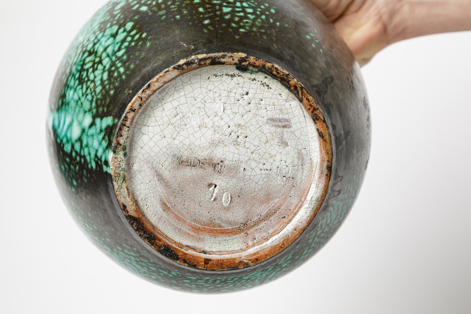 Ceramica vaso in ceramica art déco nero e verde di CAB primavera 1930 design in vendita