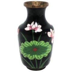 Black and Green Asian Cloisonné and Brass Vase