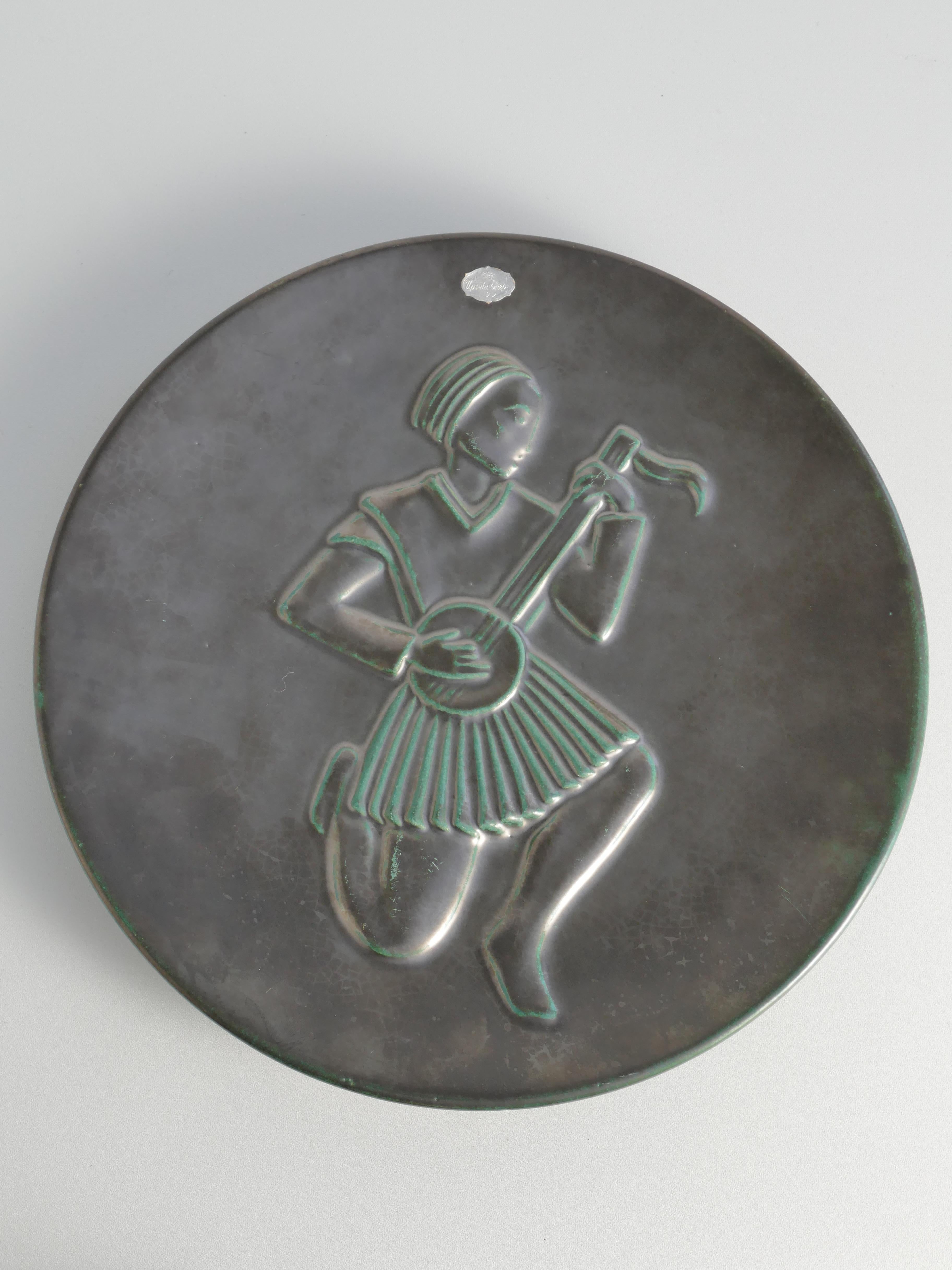 Placa de pared de cerámica negra y verde de Gertrud Lönegren para Upsala Ekeby, Suecia en venta 5