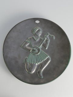 Black and Green Ceramic Wall Plate by Gertrud Lönegren for Upsala Ekeby, Sweden