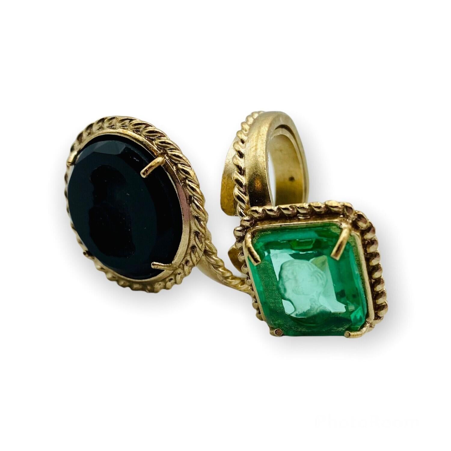 Black and Green Contrariè Ring in Pure Bronze and Murano Glass, by Patrizia Dali In New Condition For Sale In Firenze, FI