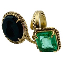 Bague contrastée noire et verte en bronze pur et verre de Murano, par Patrizia Dali