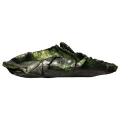 Vintage Black and Green Glazed Folded Ceramic Sculptural Bowl by Eavn Blackwell