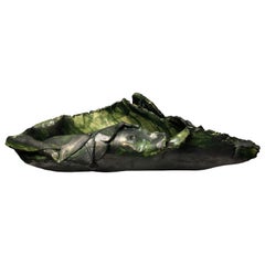 Black and Green Glazed Folded Ceramic Sculptural Bowl by Eavn Blackwell