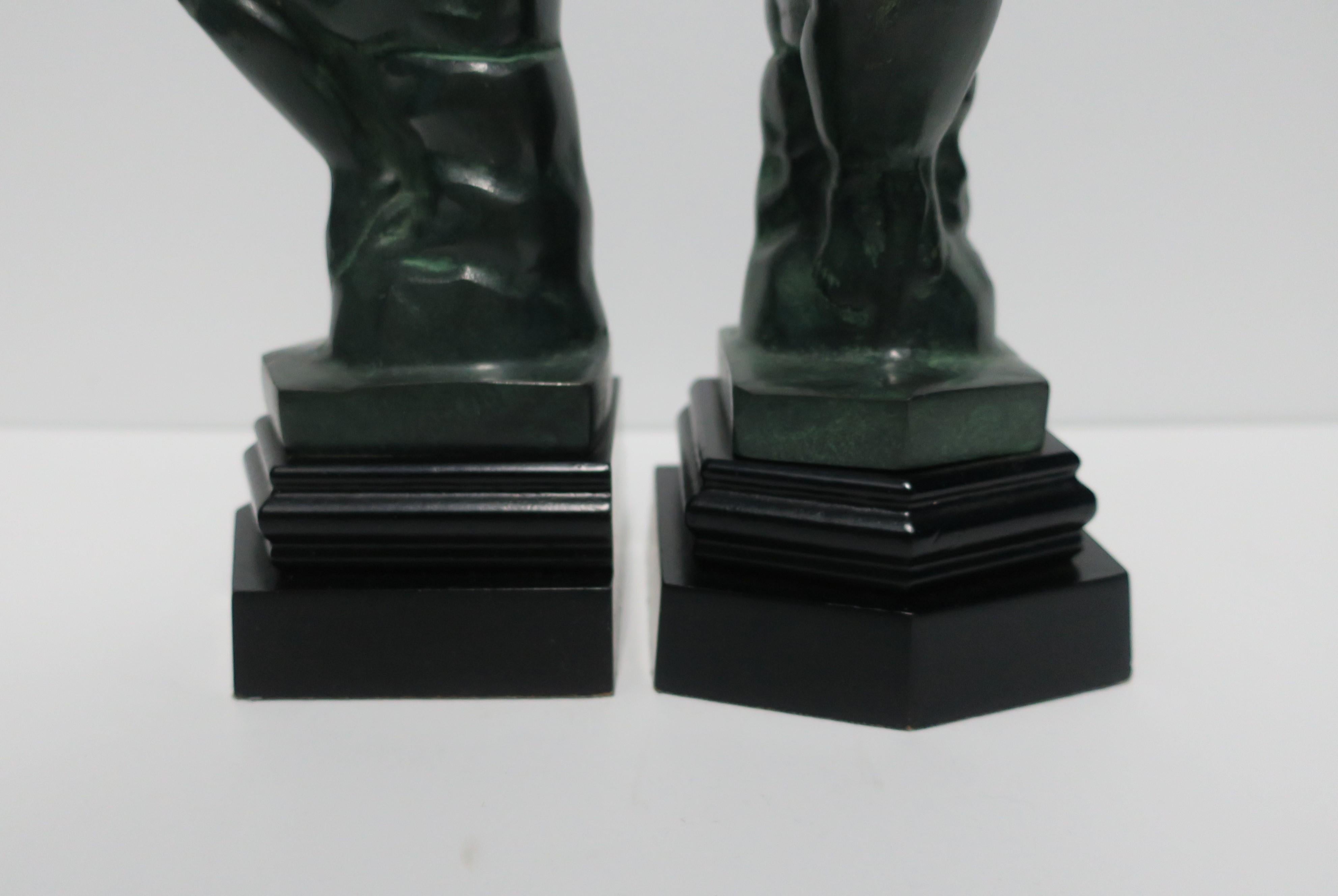 Black and Green Male Sculpture Bookends, Pair 3