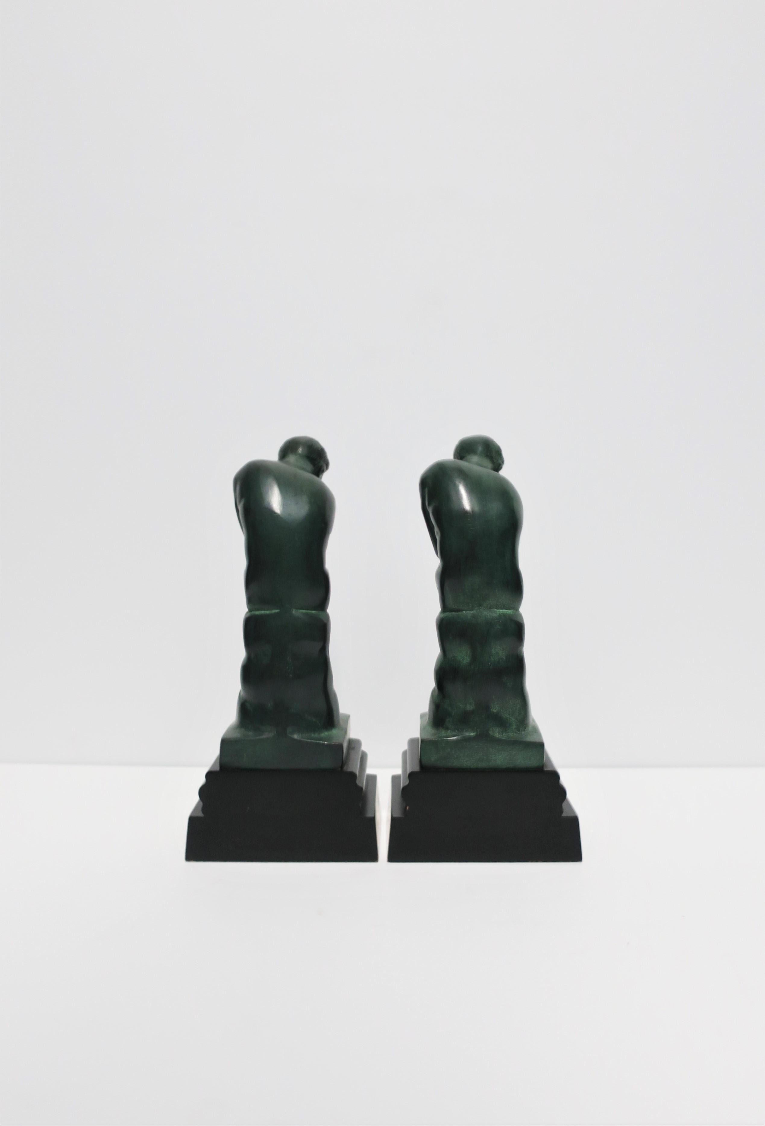 Black and Green Male Sculpture Bookends, Pair 4