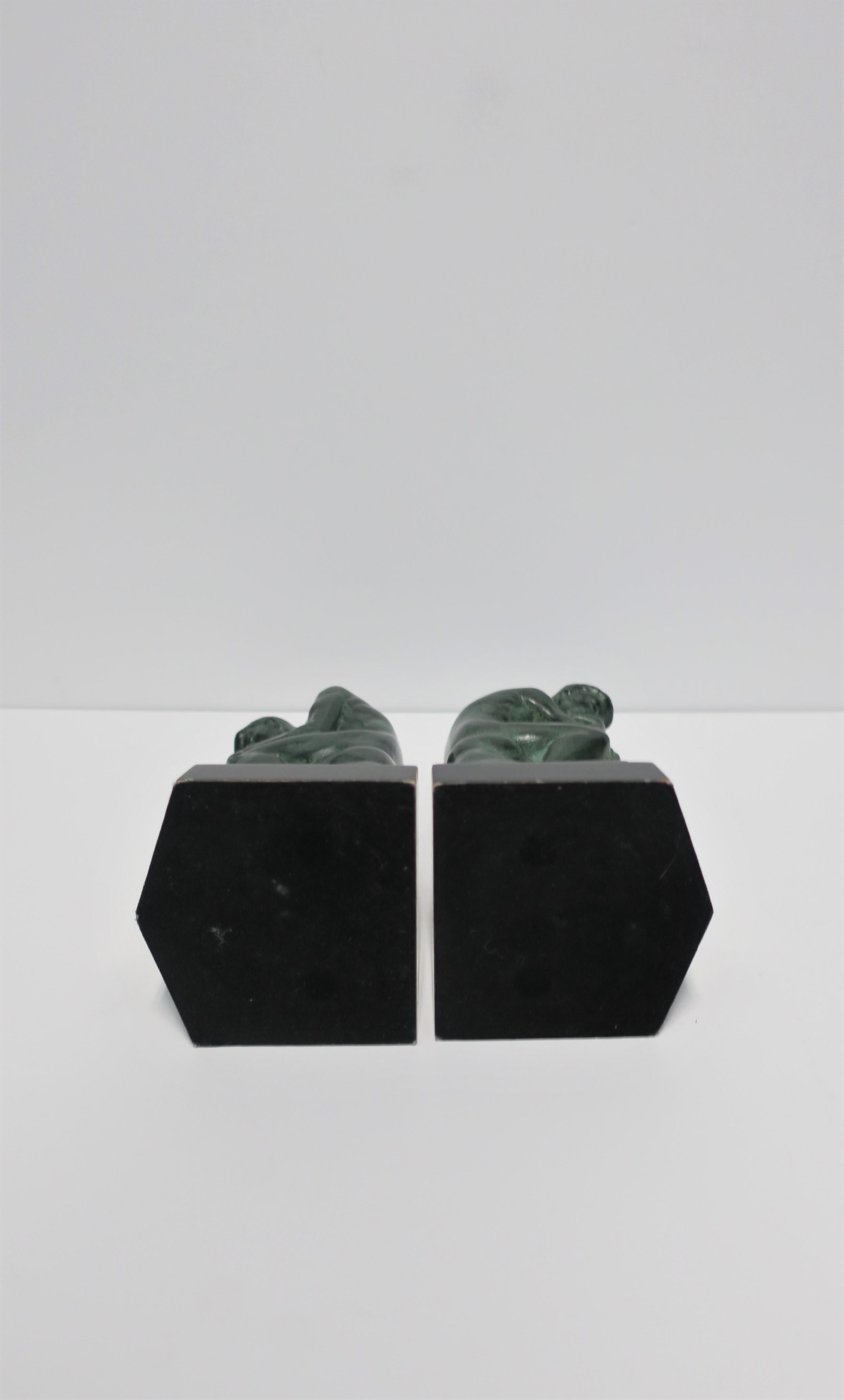 Black and Green Male Sculpture Bookends, Pair 5